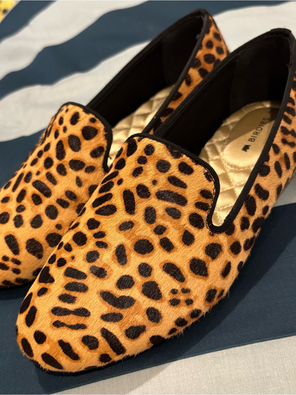 Birdies Leopard-Print Slip-On Flats in Tan and Black